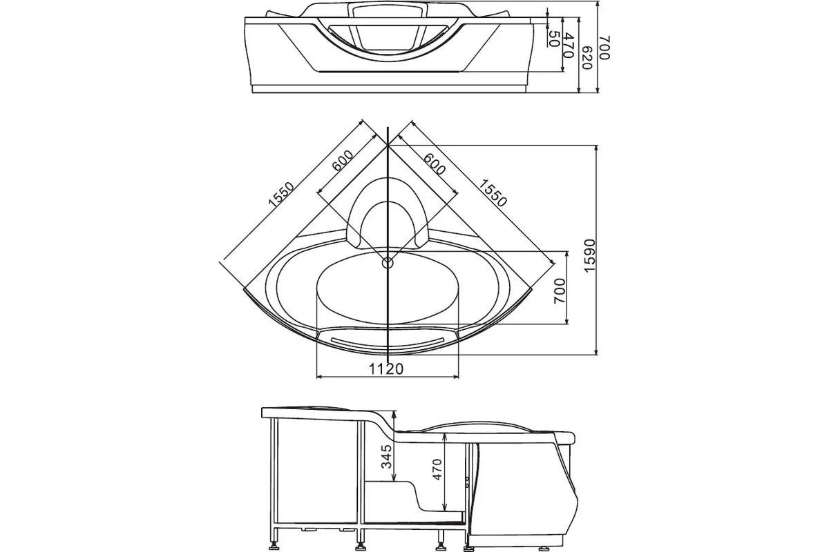 Ванна Gemy G9025 II C 155х155х47см белый