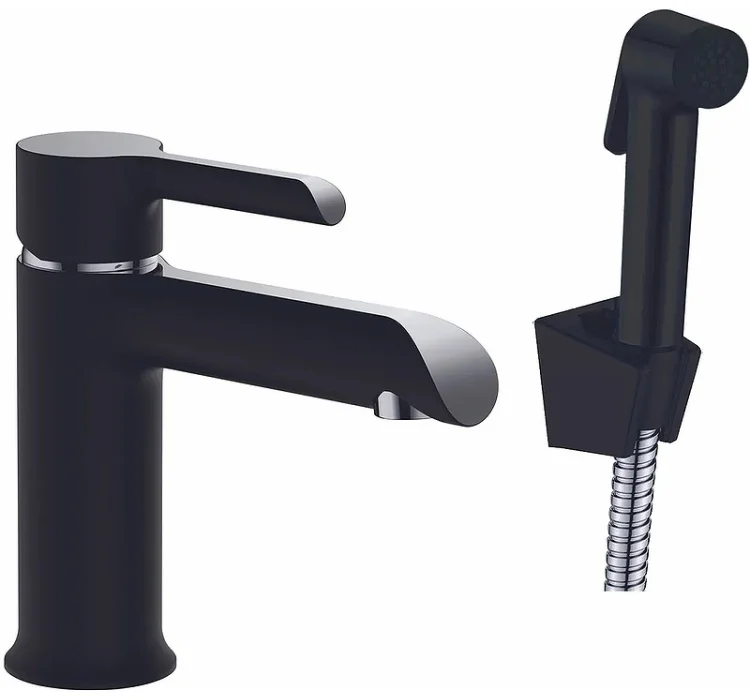 Смеситель Haiba HB12805-7 с гигиенической лейкой черный/хром купить,NaN