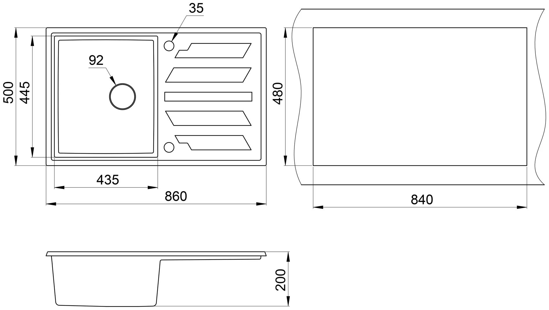 Кухонная мойка Granula 8601 86x50x20см черный кварц   купить,316400