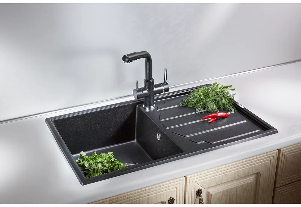 Кухонная мойка Granula 8601 86x50x20см черный кварц   купить,316400