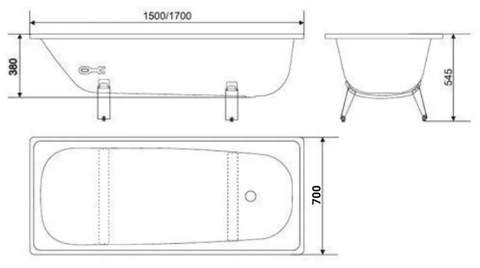 Ванна Сантехпром Optimo L 150x70cм белая