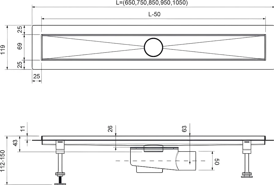 Душевой лоток TIMO Drain System 800 80х11.9см черный купить,NaN