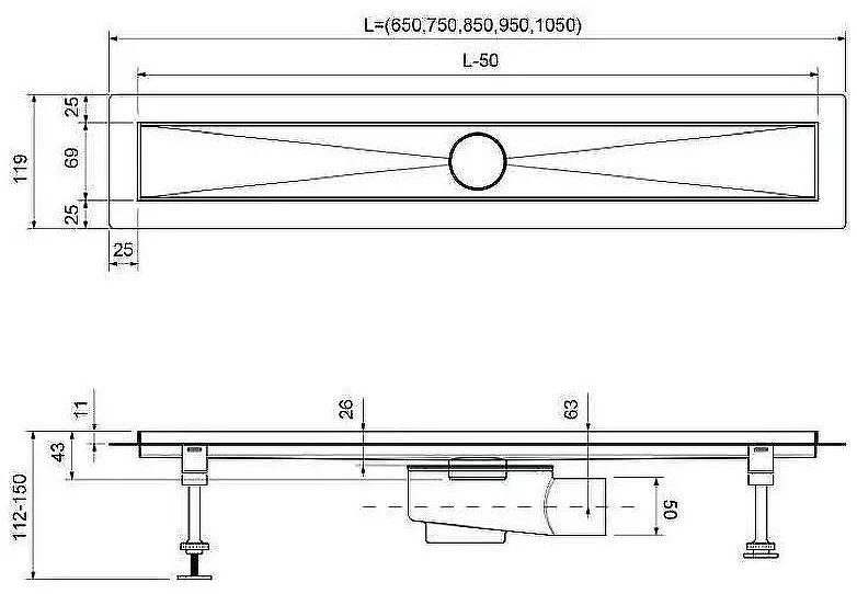 Душевой лоток TIMO Drain System 600 65х11.9см золото матовое купить,NaN