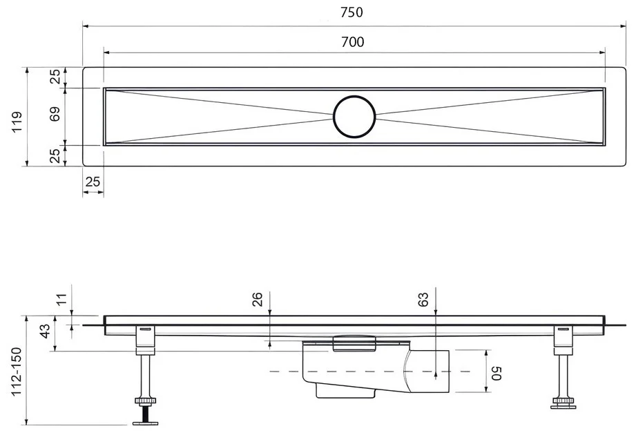 Душевой лоток TIMO Drain System 700 75х11.9см золото матовое купить,NaN