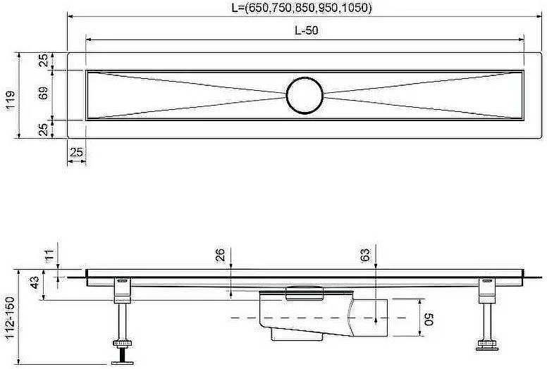 Душевой лоток TIMO Drain System 600 60х11см хром купить,NaN