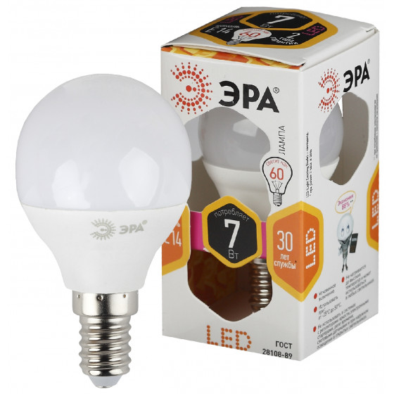 Лампа светодиодная Эра STD LED P45-7W-827-E14 теплая купить,NaN