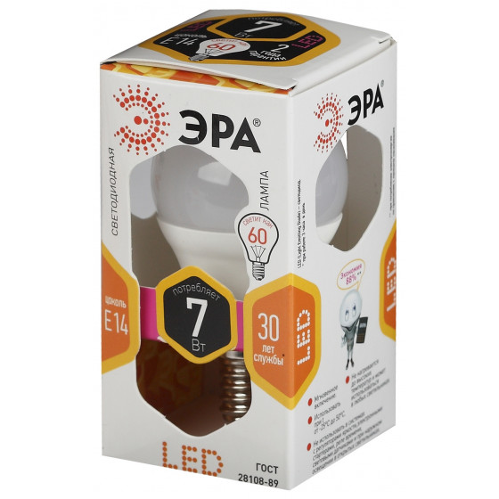 Лампа светодиодная Эра STD LED P45-7W-827-E14 теплая купить,NaN