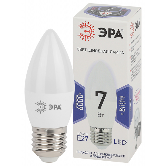 Лампа светодиодная Эра STD LED B35-7W-860-E27 холодная купить,0