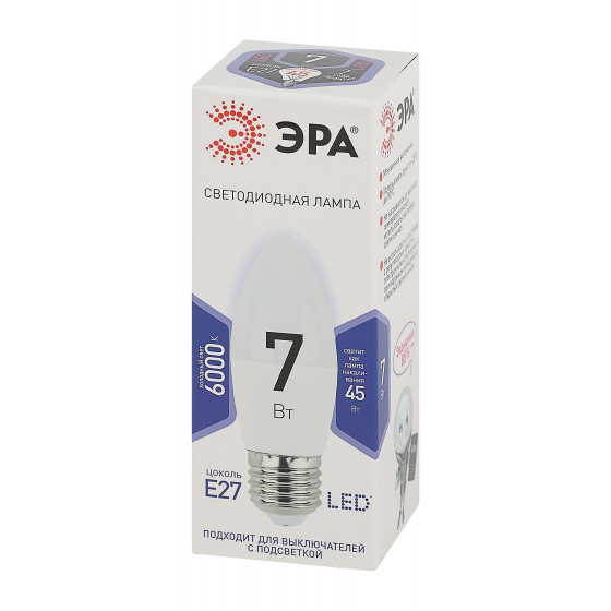 Лампа светодиодная Эра STD LED B35-7W-860-E27 холодная купить,0