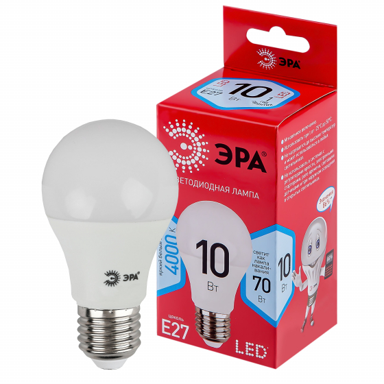 Лампа светодиодная Эра Red Line LED A60-10W-840-E27R нейтральная