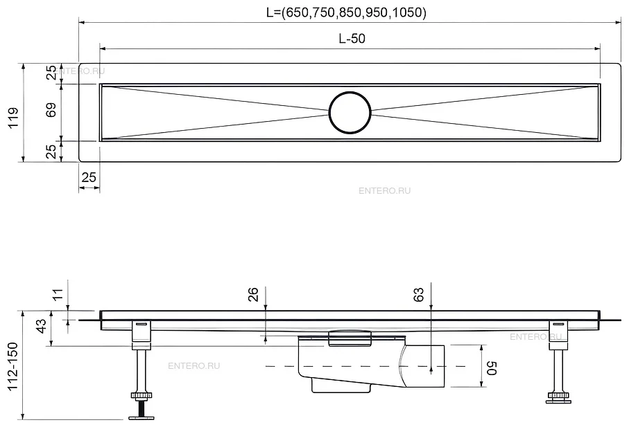 Душевой лоток TIMO Drain System 600 60х11см черный купить,NaN