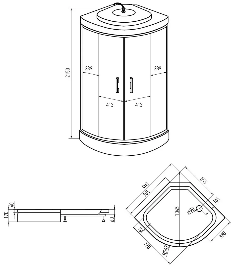 Душевая кабина Erlit ER3509P-C4-RUS 90x90x215см купить,NaN