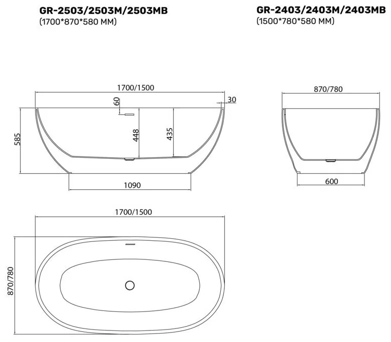 Ванна Grossman GR-2503 Classic 170x87x58см белый купить,NaN
