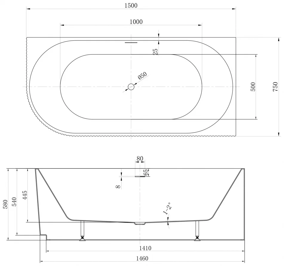 Акриловая ванна ABBER AB9329-1.5 R 150x75x58см белая