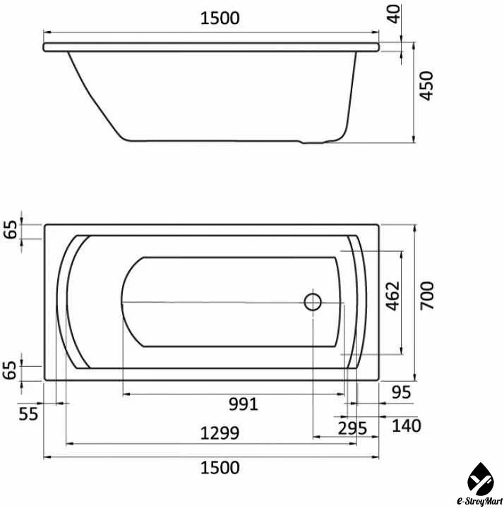 Ванна Santek Монако 150х70х58см + опора + экран белый
