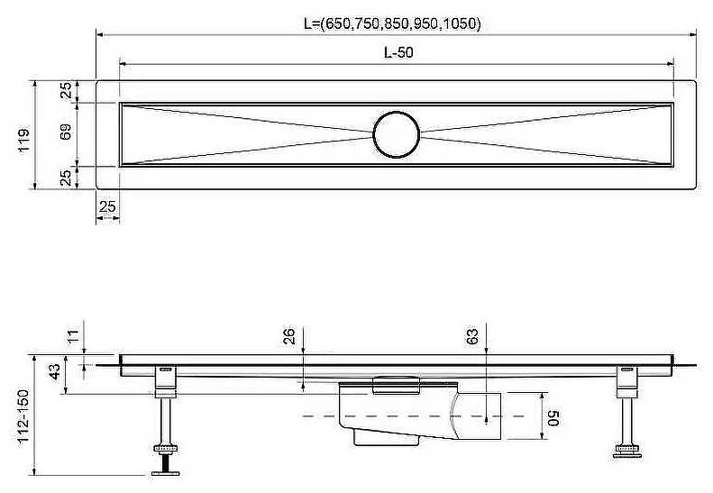Душевой лоток Timo Drain System 800 85х11.9см золото матовое купить,NaN