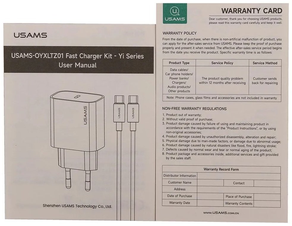 Зарядное устройство Usams OYXLTZ01 USB Type-C белый купить,0