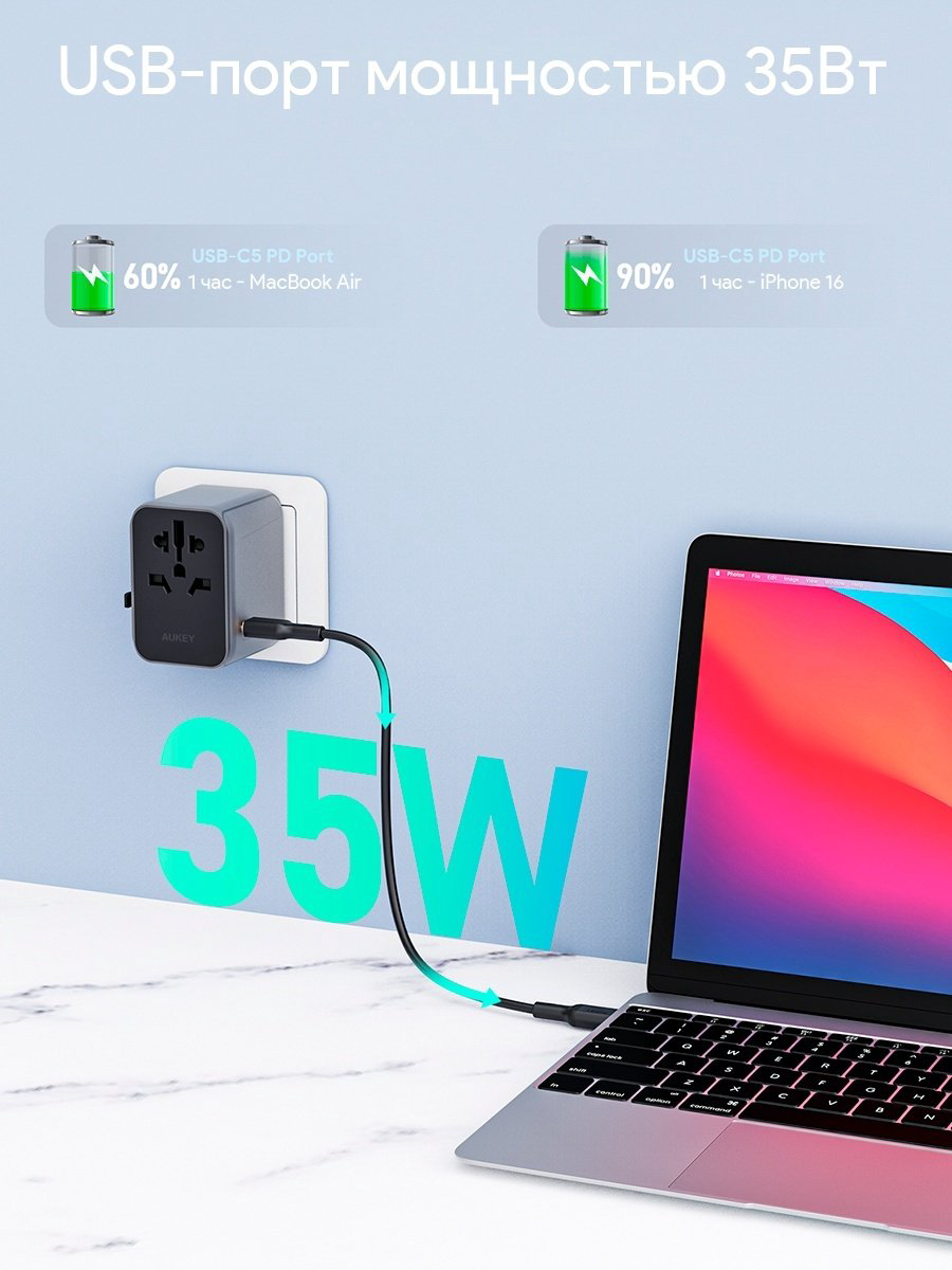 Зарядное устройство Aukey PA-TA07 USB Type-C, USB черный купить,NaN