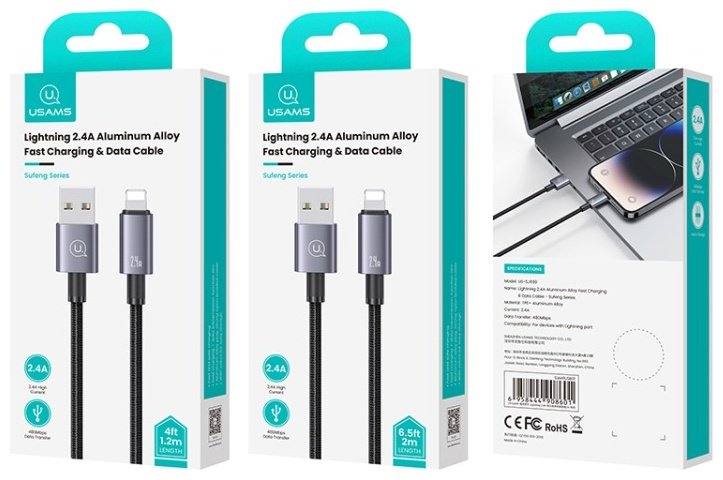 Кабель Usams Lightning (M), USB 2.0 (M) черный