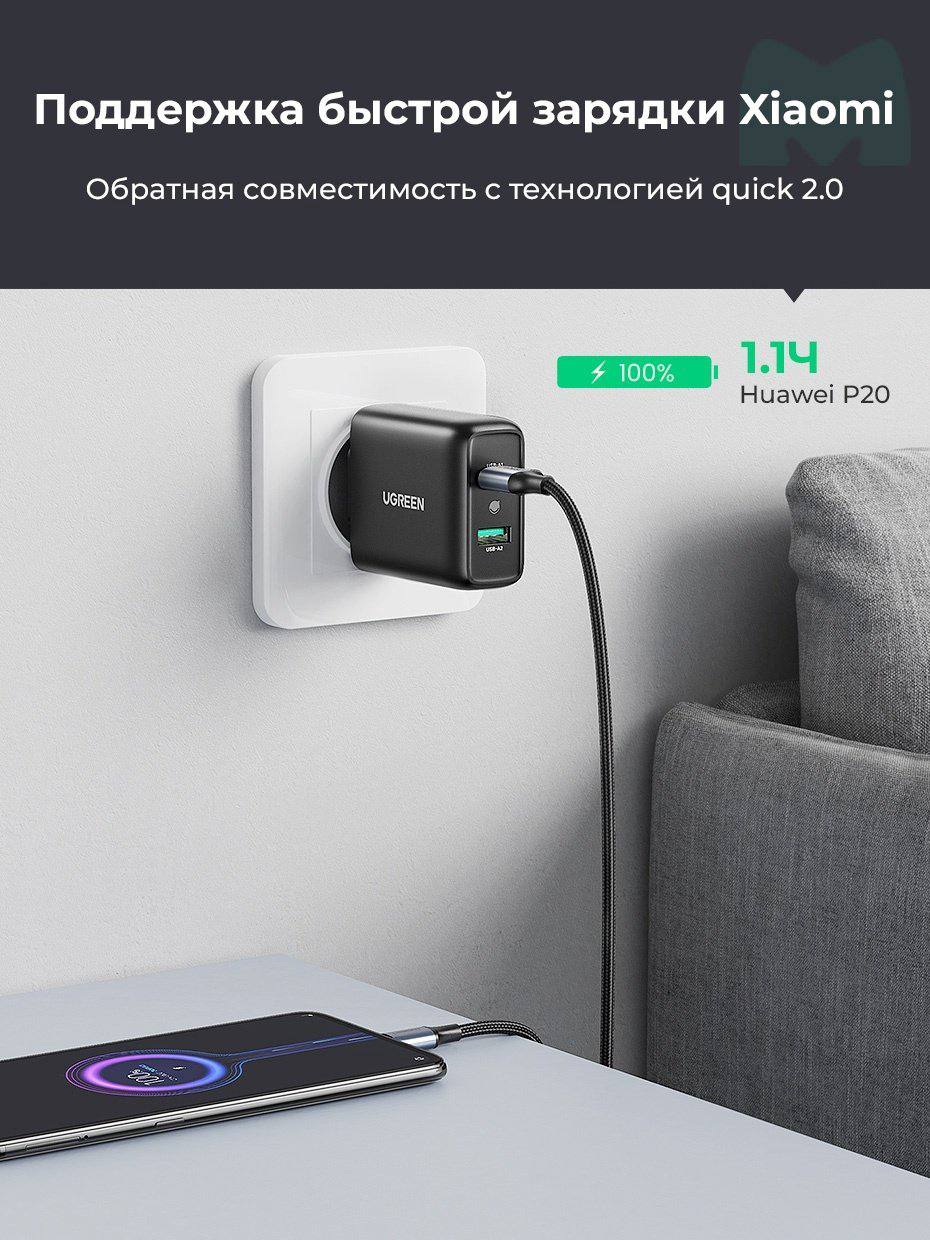 Зарядное устройство Ugreen CD161 USB черный купить,NaN