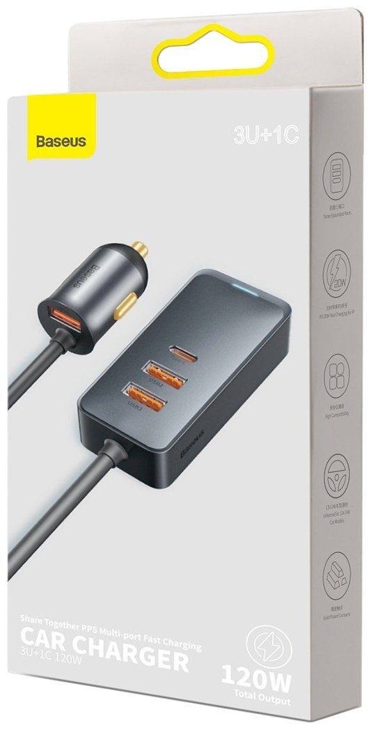 Зарядное устройство Baseus Share Together PPS Multi-port Car Charger 3U+1C 120W серый купить,0