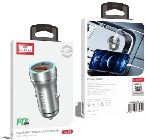 Зарядное устройство Earldom ES-CC29 USB Type-C, USB серебристый - ForteMarket Зарядное устройство Earldom ES-CC29 USB Type-C, USB серебристый купить,0