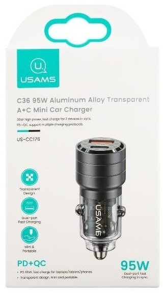 Зарядное устройство Usams CC176CC01 USB, USB Type-C черный купить,NaN