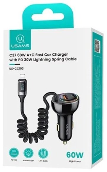 Зарядное устройство Usams US-CC193 Lightning, USB Type-C, USB черный купить,NaN