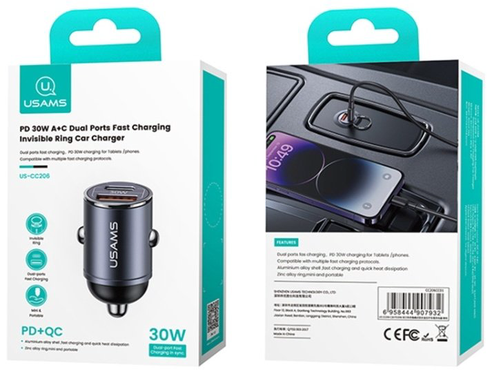 Зарядное устройство Usams US-CC206 USB Type-C, USB синий купить,NaN