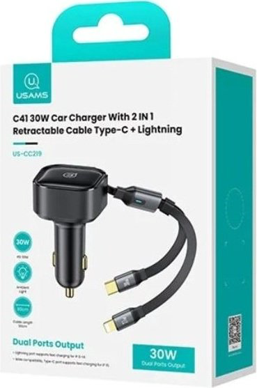 Зарядное устройство Usams US-CC219 Lightning, USB Type-C черный купить,NaN