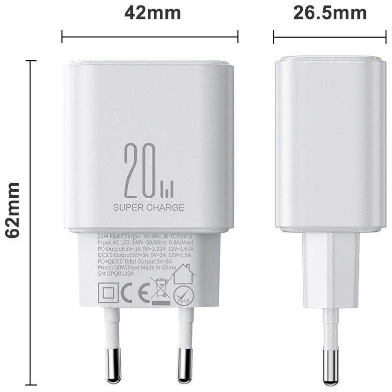 Зарядное устройство JOYROOM JR-TCF05WT USB Type-C, USB белый