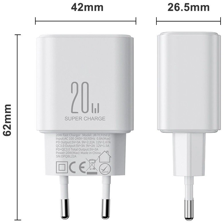 Зарядное устройство JOYROOM JR-TCF05WT USB Type-C, USB белый купить,NaN