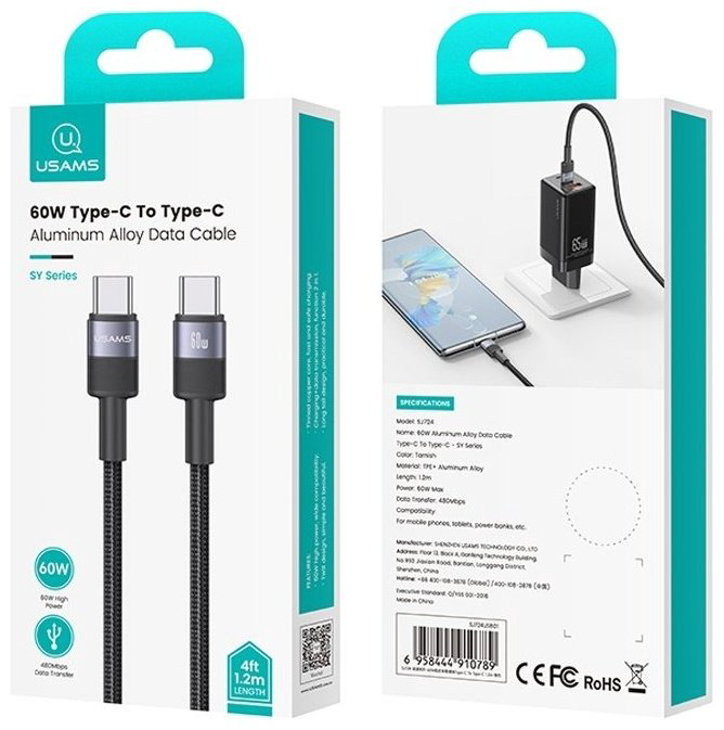 Кабель Usams USB TypeC (M) черный купить,NaN