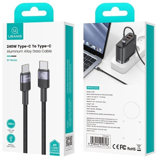 Кабель Usams USB TypeC (M) черный купить,NaN