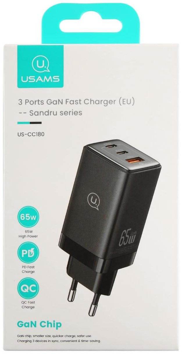 Зарядное устройство Usams CC180 Sandru Series USB Type-C, USB черный купить,NaN