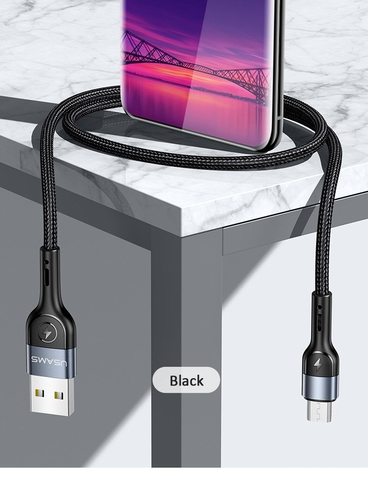 Кабель Usams micro-USB 2.0 (F) черный купить,NaN