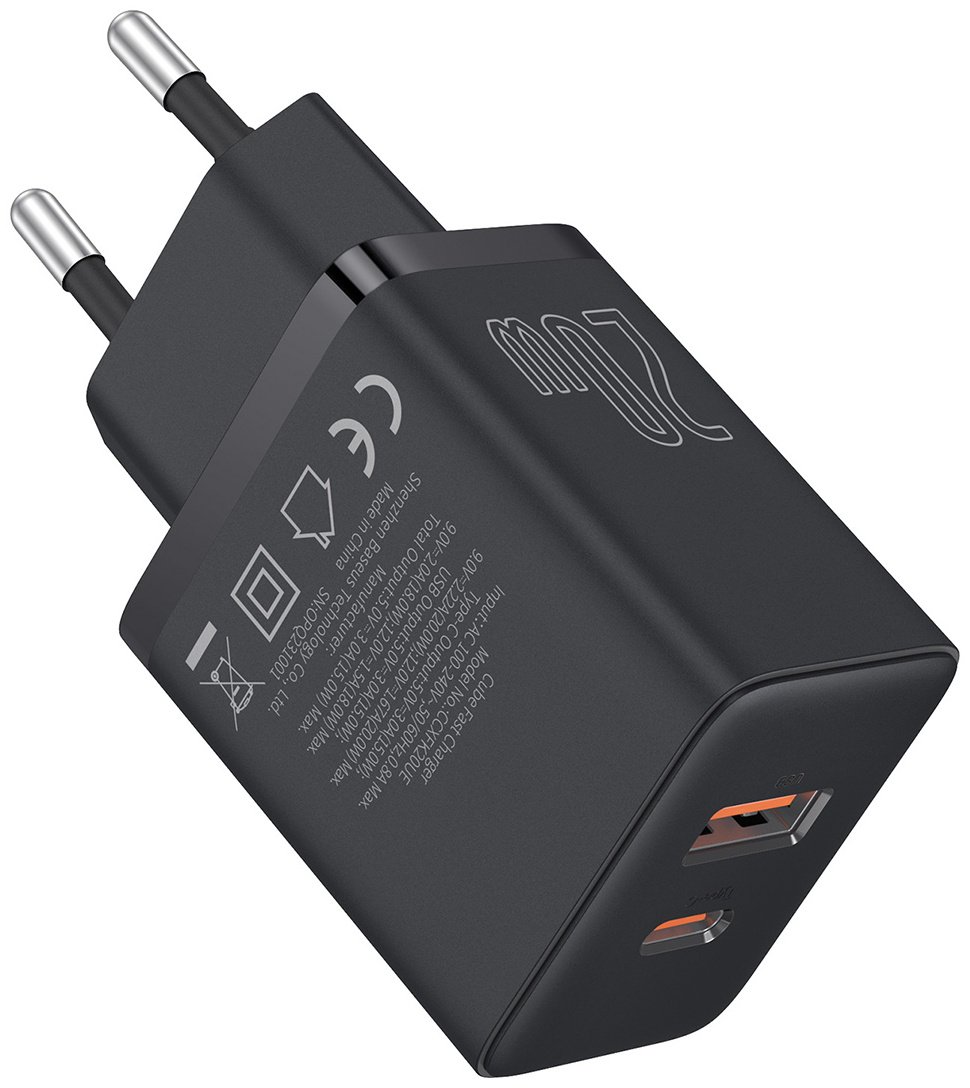 Зарядное устройство Baseus Cube GaN5 C+U 20W USB Type-C, USB черный