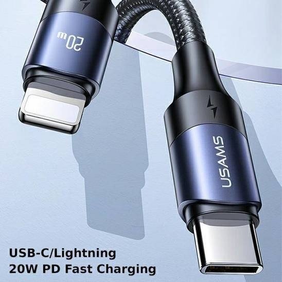 Кабель Usams Lightning (M), USB TypeC (M) черный