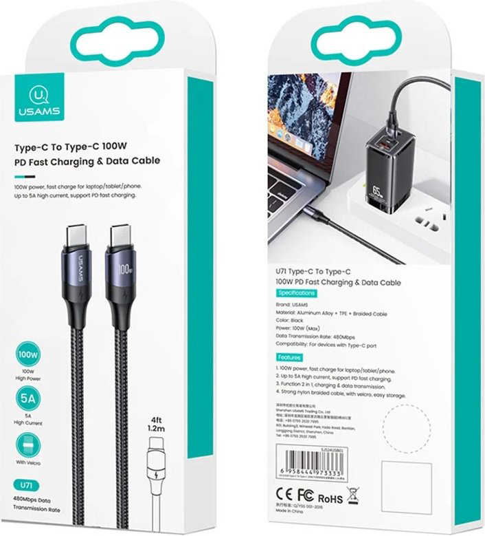 Кабель Usams USB TypeC (M) черный купить,NaN