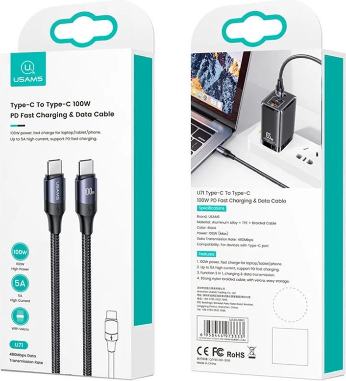 Кабель Usams USB TypeC (M) черный купить,NaN