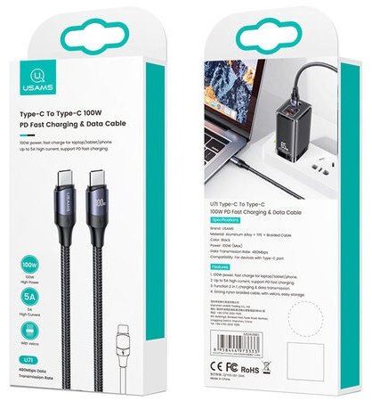 Кабель Usams USB TypeC (M) черный купить,0