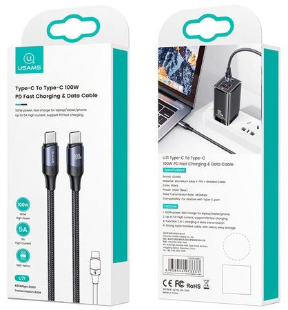 Кабель Usams USB TypeC (M) черный купить,NaN