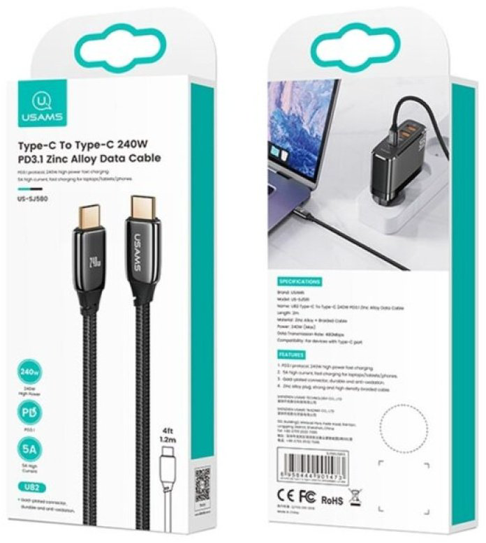 Кабель Usams USB TypeC (M) черный купить,NaN