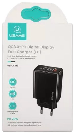 Зарядное устройство Usams T40 US-CC133 USB Type-C, USB черный купить,NaN