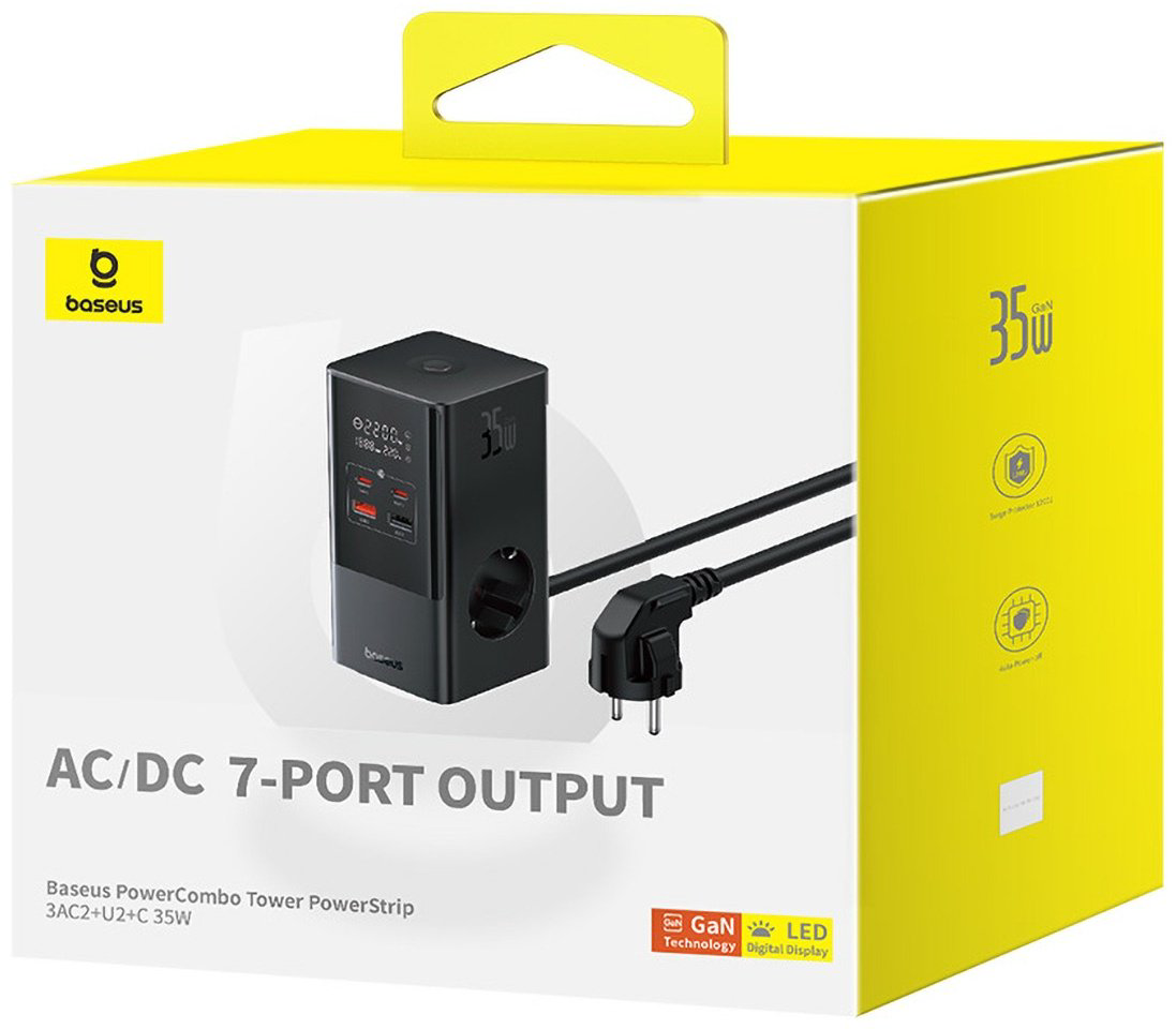 Зарядное устройство Baseus GaN5 PowerCombo PowerStrip 3AC+2U+2C 35W черный купить,NaN