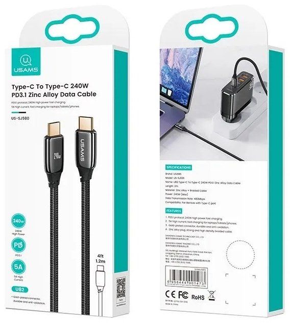Кабель Usams USB TypeC (M) черный