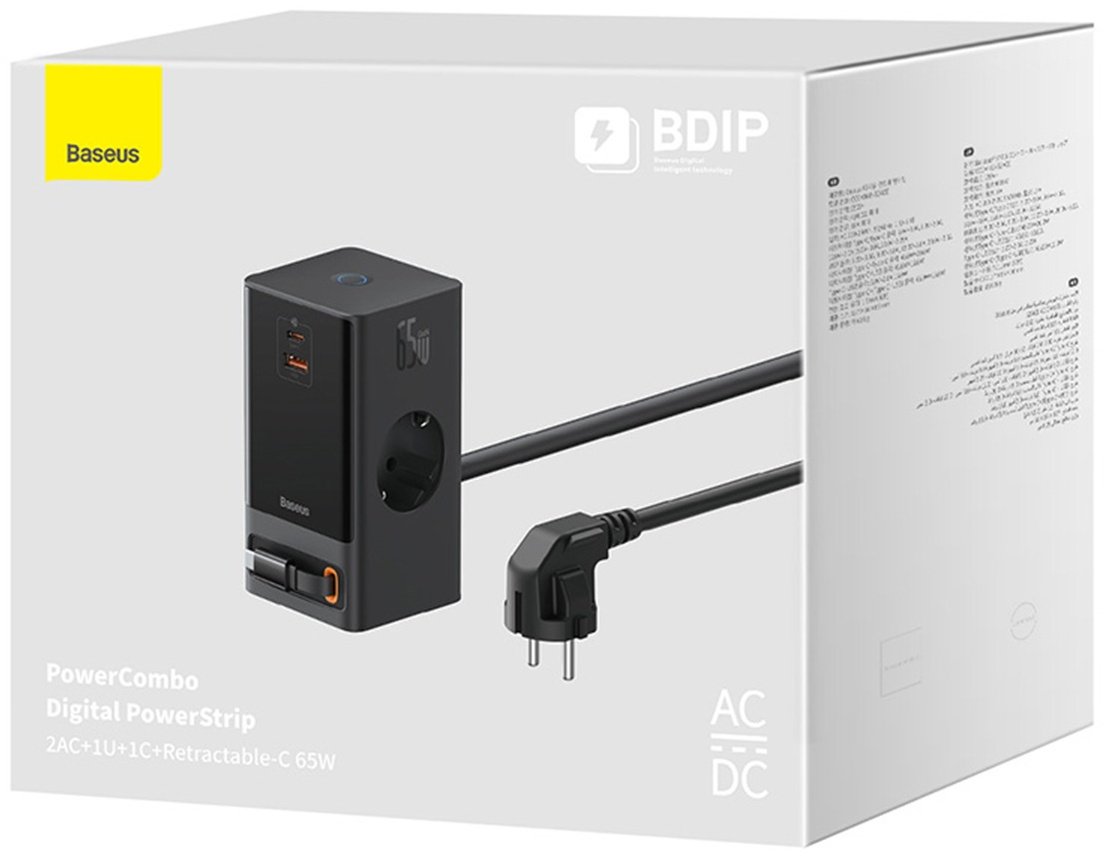 Зарядное устройство Baseus GaN5 PowerCombo PowerStrip 2AC+2C+U 65W USB Type-C, USB черный