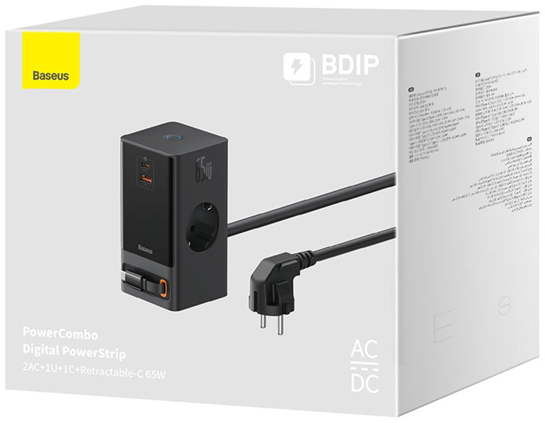 Зарядное устройство Baseus GaN5 PowerCombo PowerStrip 2AC+2C+U 65W USB Type-C, USB черный купить,NaN