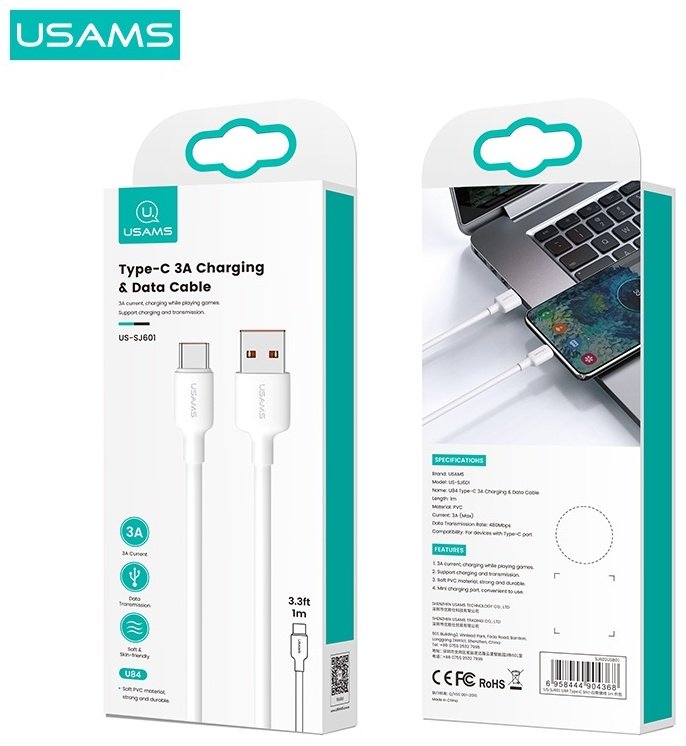Кабель Usams USB 2.0 (M), USB TypeC (M) белый - ForteMarket Кабель Usams USB 2.0 (M), USB TypeC (M) белый купить,0