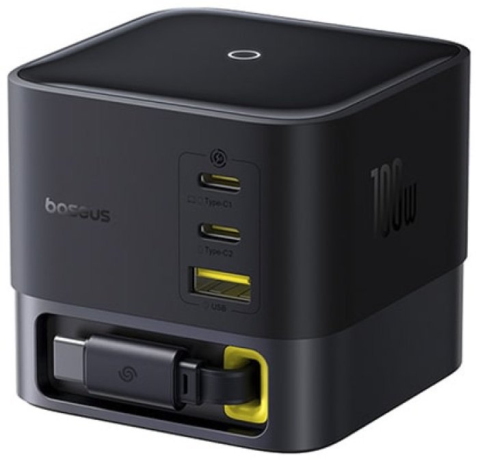 Зарядное устройство Baseus Super GaN Desktop with Retractable Cable 3C+U 100W USB Type-C, USB черный